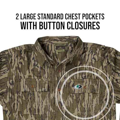 Mossy Oak Chamois Hunting Camo Shirt for Men | Heavyweight Cotton, Button Down Shirt with Pockets