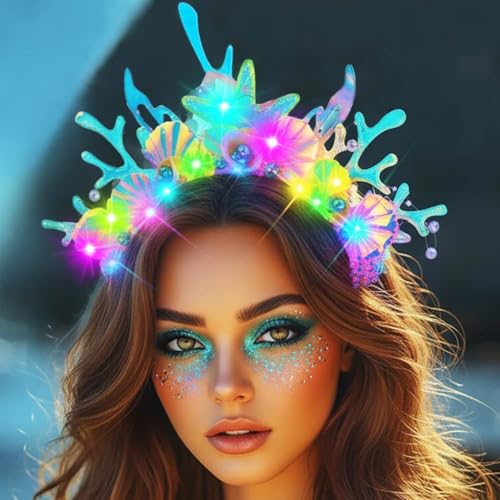 ACEDRE Light Up Mermaid Headband LED Glow Sea Shell Costume Hair Accessories for Women