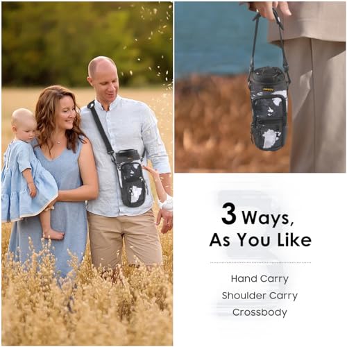 Dinky Water Bottle Carrier Bag with Adjustable Shoulder Strap - Neoprene Pouch Sleeve for Hiking, Camping and Fishing - Co...