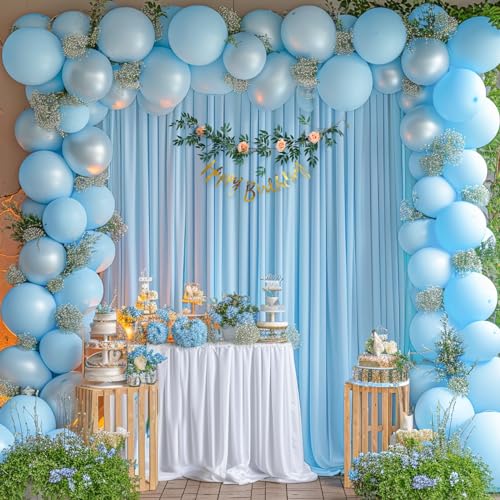 Blue Backdrop Curtains 2 Panels - Wrinkle-Free Light Blue Curtains Polyester Photography Drapes Photo Background for Baby ...