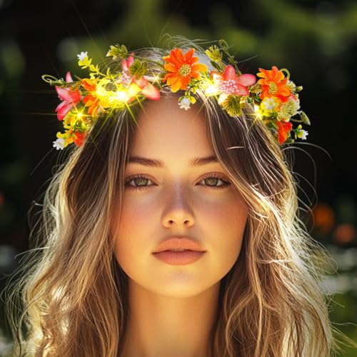 DRESBE Light Up Flower Crown Headbands LED Fairy Floral Hair Accessories for Women