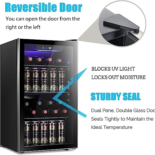 Antarctic Star 26 Bottle 130 Can Wine Cooler/Cabinet Beverage Refrigerator Mini Wine Cellar Beer Soda Clear Glass Door Bar...