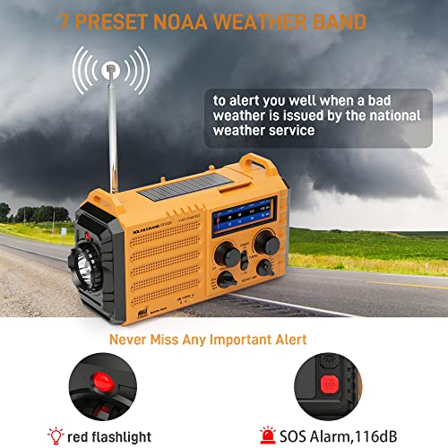 Eoxsmile Emergency Radio with NOAA Weather Alert– 5000mAh Solar Hand Crank Portable AM/FM Shortwave Radio, Rechargeable Ba...