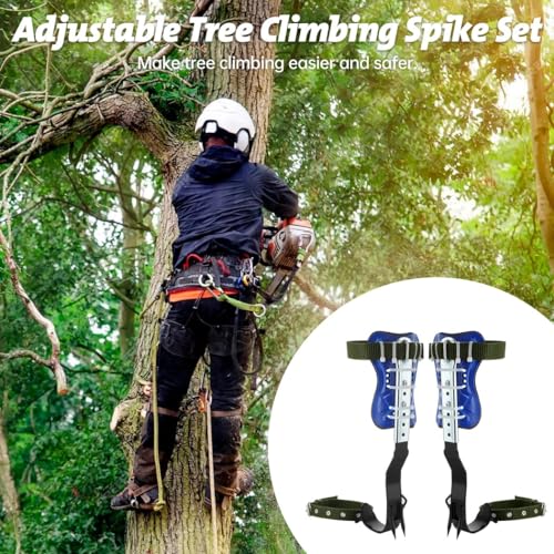 Homaisson Tree Climbing Spikes Set, Adjustable Tree Climbing Spikes, Portable Tree Climbing Gears with Safety Belt, Climbi...
