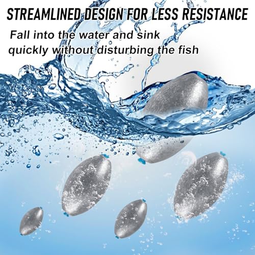 Alwonder Egg Sinkers Fishing Weights 3/16-10oz, Oval Lead Fishing Weights Sinkers Bass Fishing Casting Egg Sinker Saltwate...