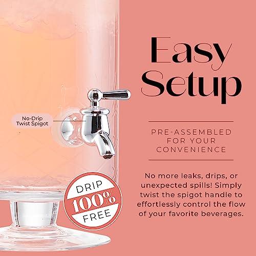 Fifth Avenue Crystal Beverage Dispenser for Countertop - 1 Gallon Large Glass Drink Dispenser w/Spigot & Lid - Party Drink...