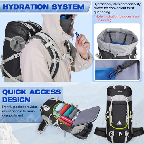 IGOLUMON 60L Hiking Backpack Waterproof Camping Backpack with Rain Cover Large Lightweight Backpacking Backpack for Men Women