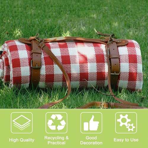 UFURMATE Picnic Blanket Carry Strap, PU Leather Yoga Mat Carry Strap with Adjustable Shoulder Belt for Outdoor Camping Hik...