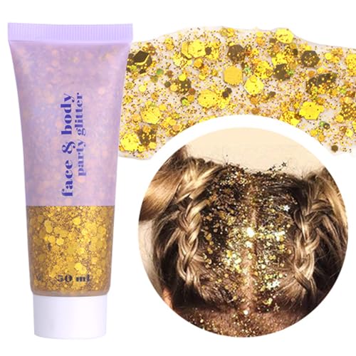 Paminify Gold Face Glitter Gel,Mardi Gras Outfit for Women,Music Festival Yellow Body Glitter Singer Concerts Hair Glitter...