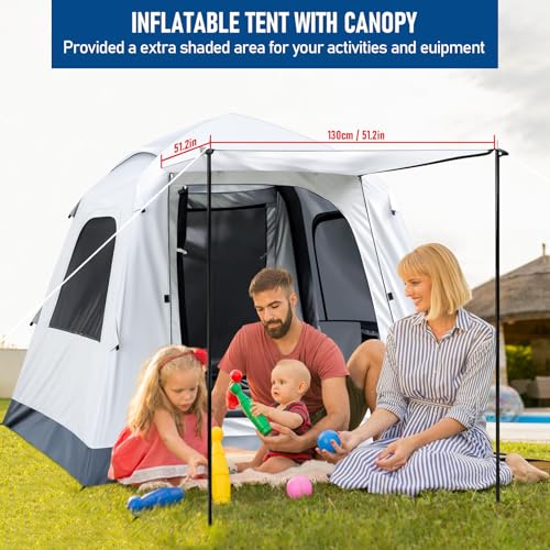 Quick Inflatable Camping Tent 3-4 Person Glamping Outdoor Air Blow Up Tents, Easy Set up,Rainfly & Waterproof Inflatable H...