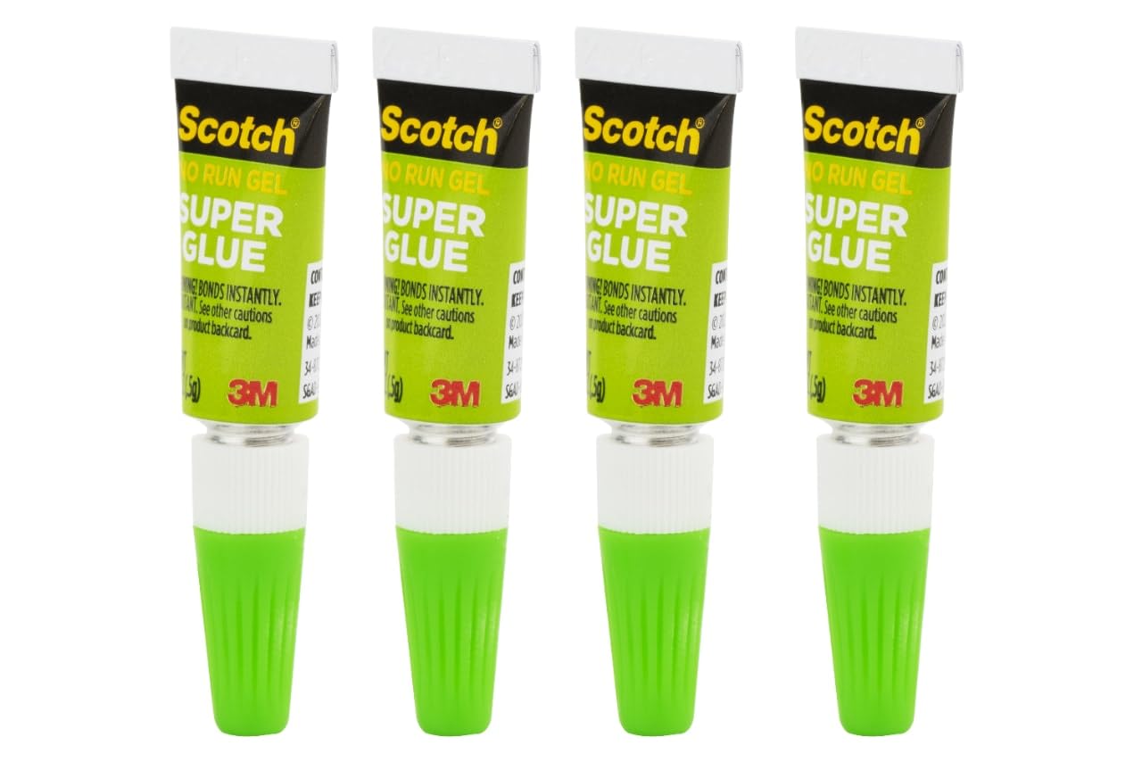 Scotch Super Glue Gel, 4-Pack of Single-Use Tubes, .017 oz Each, Fast Drying, No Run Gel Formula (AD119)