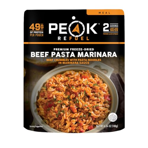 Peak Refuel Beef Pasta Marinara | 49g Protein | 1040 Calories | 100% Real Meat | Premium Freeze Dried Backpacking & Campin...