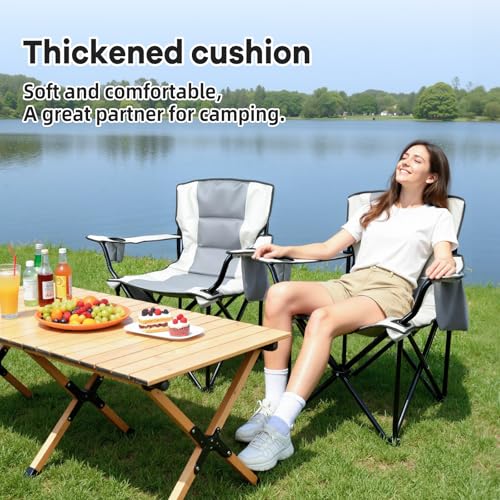 yuzhiyuan Heavy Duty Camping Chairs 600D Oxford Portable Folding Chair - Extra Wide Armrests, Cup Holder & Cooler Bag, Sup...