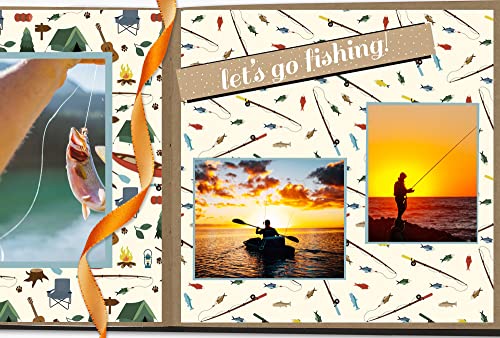 Fishing Scrapbook Paper - 12x12 Inch Cardstock with Fishing Pole, Fish, Outdoor Adventure Theme | for Boat, Lake, Fisherma...