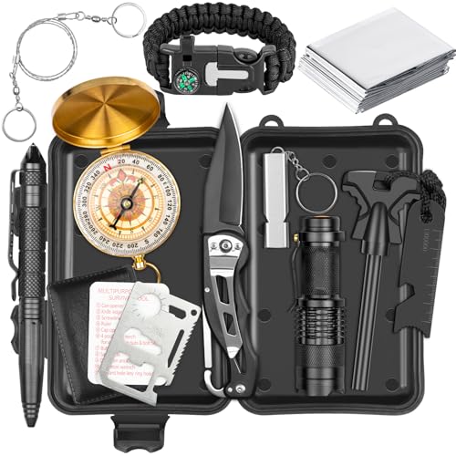 Alritz Emergency Survival Kit, for Men 12 in-1 Outdoor Survival Gear Lifesaving Tools Contains Compass, Fire Starter,for C...