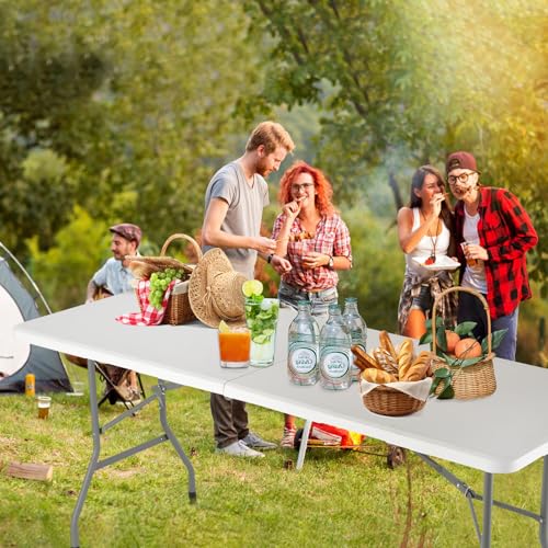 Folding Table, 6 feet Plastic Folding Table for Indoor & Outdoor Activites for Picnic, Camping, BBQ and Party with Carryin...
