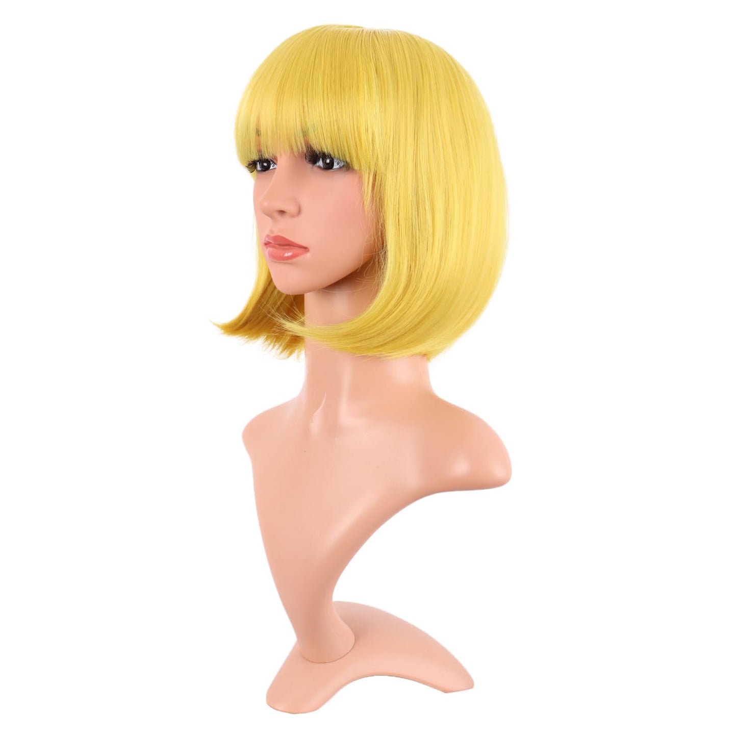 MapofBeauty 12 Inch /30 cm Fashion Lady Short Straight Synthetic Flat Bangs Bob Wig (Yellow)