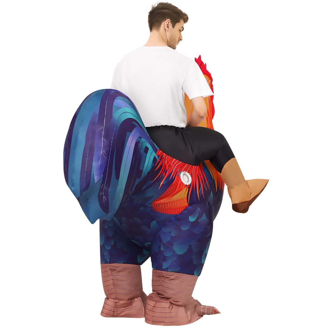 COMIN Inflatable Chicken Costume Ride-on Rooster suit Adult Blow up Suit Funny Fancy Dress Cosplay Cock Halloween Costume for Men Women (72'')