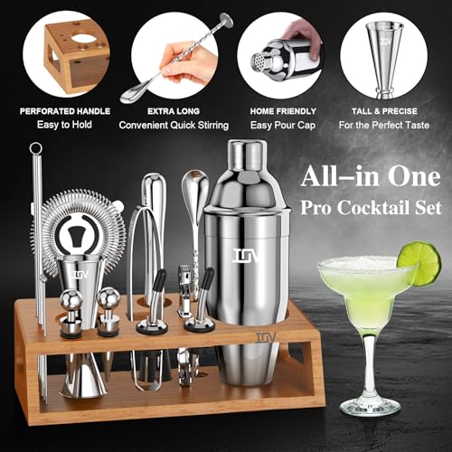 IOV Cocktail Shaker Set Bartender Kit with Stand | Bar Set Drink Mixer Set Includes Martini Shaker, Jigger, Strainer, Mixi...