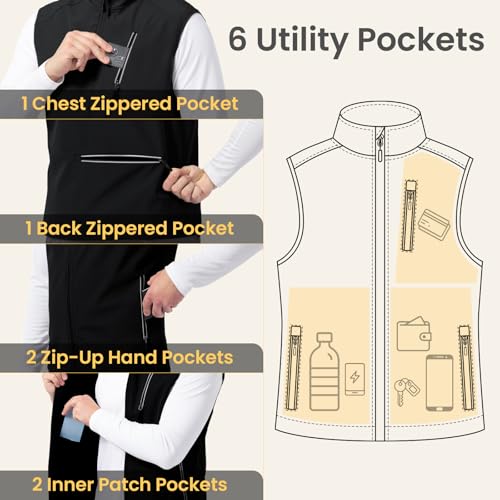 LZACTOIN-X Men's Lightweight Golf Vest Windproof Softshell Vests Outerwear Multi-Pockets Zip Up Sleeveless Jacket
