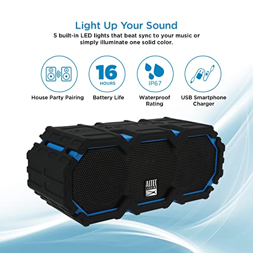 Altec Lansing LifeJacket Mini - Waterproof Bluetooth Speaker with Lights, Portable Wireless Speaker for Pool, Beach, Hikin...