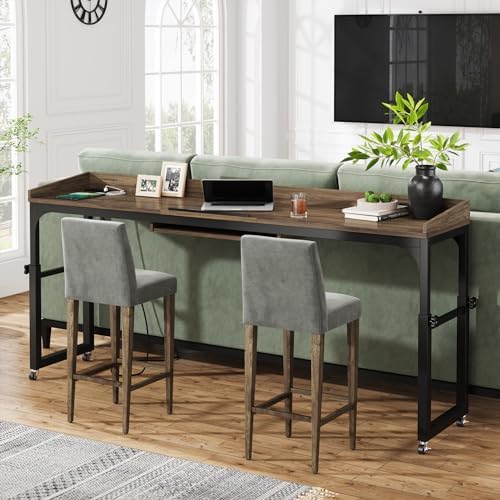 LITTLE TREE Overbed Table with Wheels Adjustable Height, Portable Rolling Table with Outlets & USB Ports for Queen Bed, Giant Computer Desk with Tilt Stand