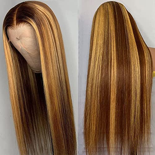 250% Density Ombre Highlight 13X6 Tansparent Lace Front Straight Wig Human Hair HD Lace frontal Wigs Pre Plucked with Baby Hair Glueless Wigs for Black Women