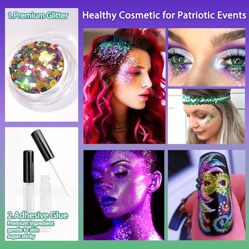 Allstarry Mardi Gras Face Glitter, 4 Colors Chunky Body Glitters Purple Green Gold Face Glitter Eyeshadow Makeup Hair and ...