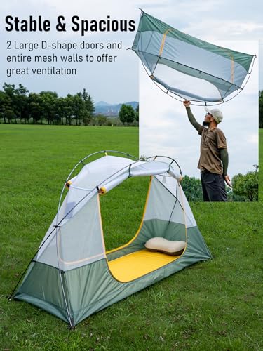 iClimb Ultralight 4 Season Solo Tent Waterproof with Snow Skirt Rainfly, Ground/Off The Ground Tent for Backpacking Campin...