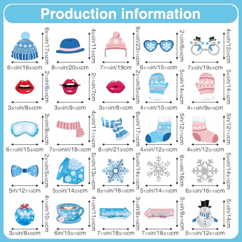 Biswiter Winter Photo Booth Props, 26Pcs Winter Wonderland Photo Booth Props with Frame, Winter Wonderland Party Decoratio...