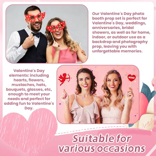GARBODIY 21PCS Valentine's Day Party Photo Booth Props Kit - Funny Couple Handheld Frame & Selfie Decorations for Romantic...