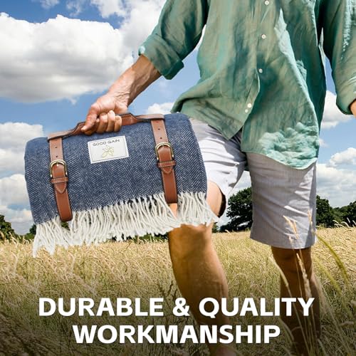 G GOOD GAIN Waterproof Picnic Blankets- Extra Large Outdoor Blanket Foldable, Beach Blanket with PU Handles, Sandproof Pic...