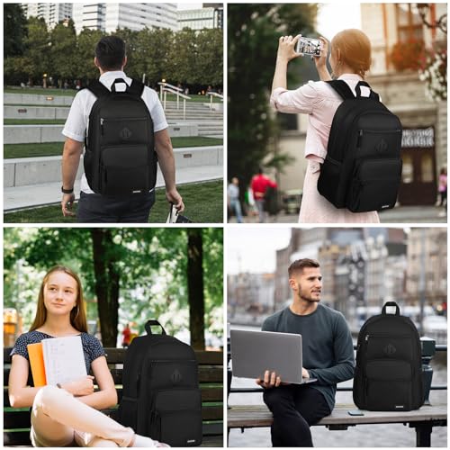 Black Backpack for Men and Women, Backpack for School Teens Boys and Girls, Lightweight Casual High School Bookbag, Daily-...