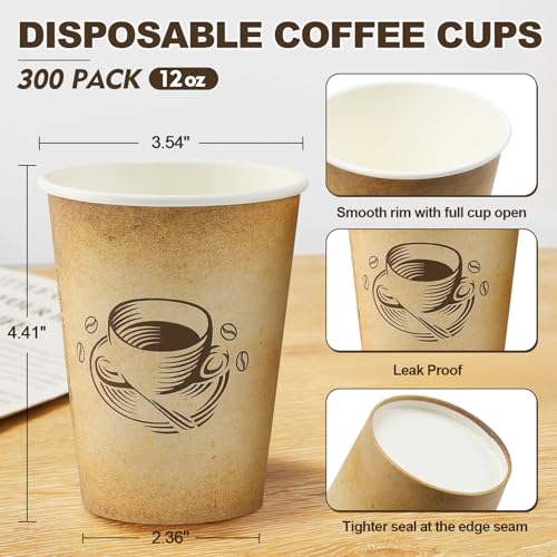 Clawsoff 12 oz 1000 Pack Disposable Paper Coffee Cups, Hot/Cold Beverage 12oz Disposable Coffee Cups, Retro Design, Leak-P...