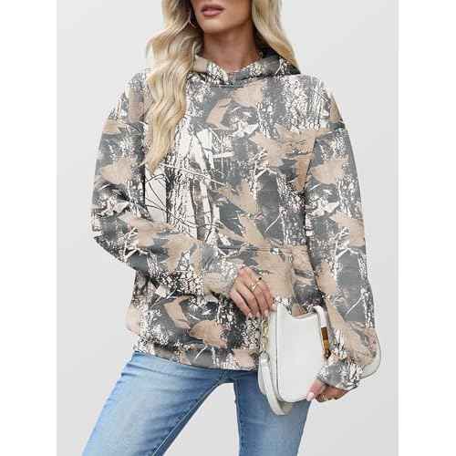 ANRABESS Women Camo Hoodies Long Sleeve Maple Leaf Print Fleece Oversized Casual Pullover Sweatshirt 2025 Fall Preppy Clothes