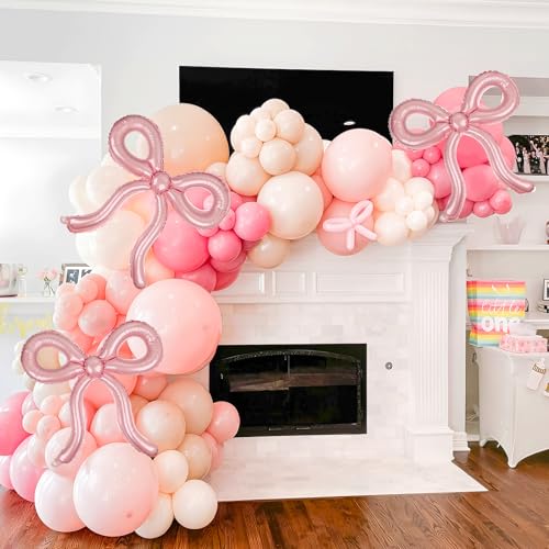 4 Pcs Pink Bow Balloons Bow Birthday Decorations for Girls Women Bow Theme Valentines Day Party Decorations for Bridal Sho...