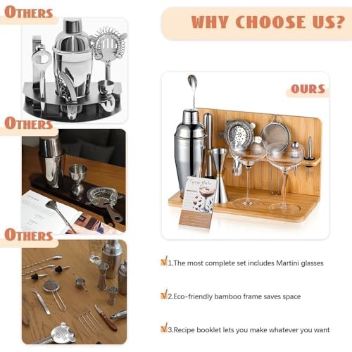 USEERIL Espresso Martini Kit Gifts Set with 2 Glasses,Mixology Bartender Kit,Cocktail Shaker Set with Bamboo Stand for Dri...