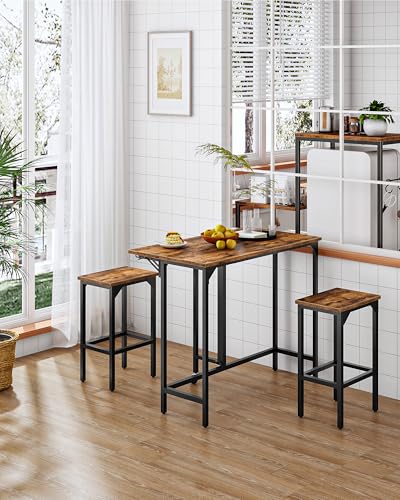 CHOEZON Bar Table and Stool Set, 39.4'' Folding Dining Table with 2 Stools, Industrial Style, for Restaurant, Living Room,...
