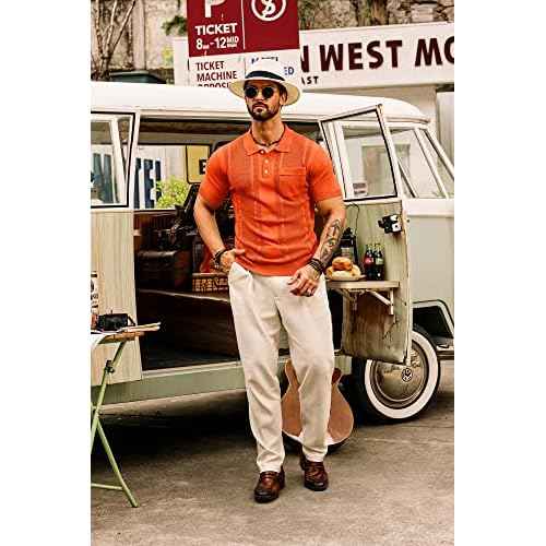 GRACE KARIN Mens Breathable Polo Shirts Short Sleeve Lightweight Knit Texture Golf Shirts Knitwear