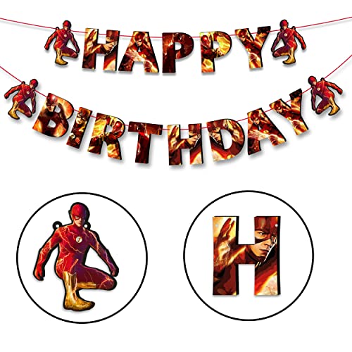 "Flsh Happy Birthday Banner – Superhero Theme Party Decoration for Boys and Girls – Vibrant Lightning Bolt Design Hanging ...