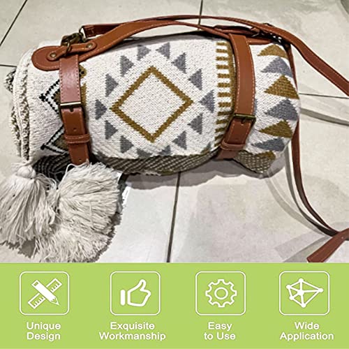 UFURMATE Picnic Blanket Carry Strap with Adjustable Shoulder Strap PU Leather Portable Beach Mat Carry Strap Belt for Outd...