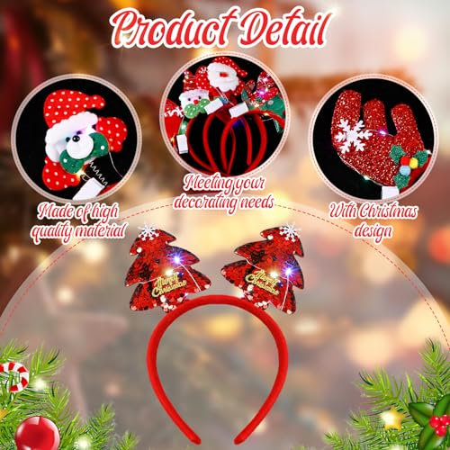 Jexine 24 Pcs Christmas Light up Headbands LED Christmas Headbands with Different Designs Reindeer Antler Santa Hat Tree X...