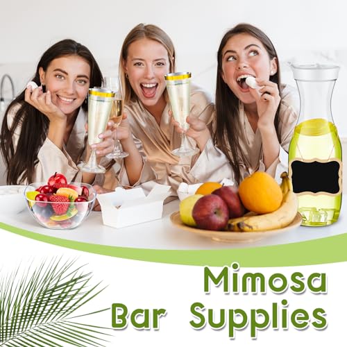 Mumufy 82 Pcs Mimosa Bar Supplies 34 oz Plastic Water Carafe with Lids Plastic Champagne Flutes Pitchers for Drinks with S...