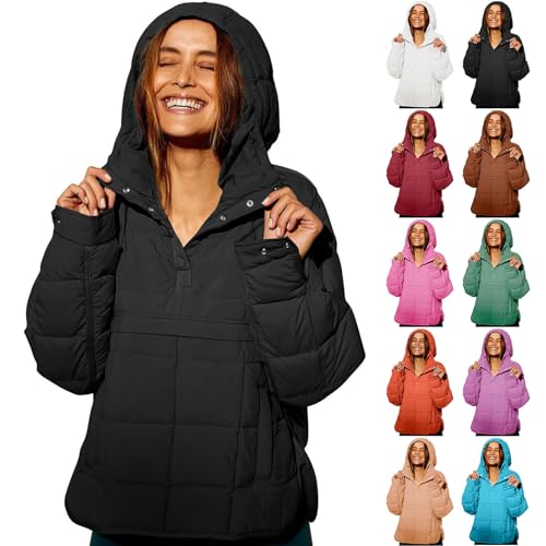 Canbebig Women's Quilted Lightweight Jackets Zip Up Puffer Hooded Jacket Long Sleeve Hoddie Jackets Winter Warm Padded Coat