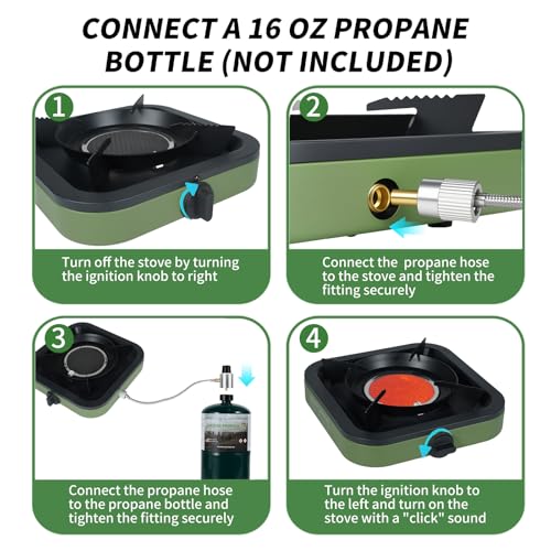 Portable Propane Camping Stove - Single Burner Propane Camp Stove with 10.6 Inch Carry Bag, Windproof Design & Gas Hose fo...