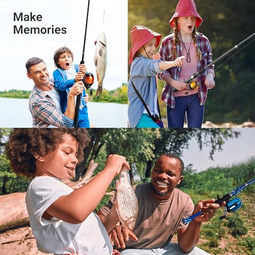 Lanaak Kids Fishing Pole, Kids Portable Telescopic Fishing Rod Set, Tackle Box and Fishing Net Combo Kit, Kids Fishing Gea...