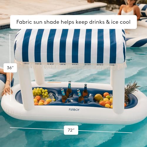 FUNBOY Giant Floating Navy Cabana Stripe Drink Station, Removable Fabric Shade with Fringe, Perfect for Parties, Table-Top...