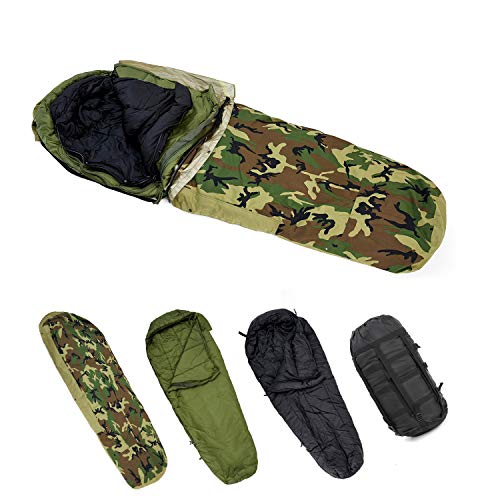 MT Army Military Modular Sleeping Bags System, Multi Layered with Bivy Cover for All Season, Woodland/Multicam