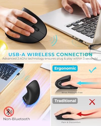 Lekvey Ergonomic Mouse, Vertical Wireless Mouse: Rechargeable Optical Carpal Tunnel Mice with 2.4G USB Receiver, 1000/120...