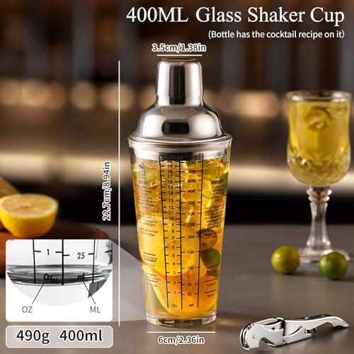 Cocktail Shaker Set,19-Piece Bartender Kit with Stand,Bar Tool Set:Martini Shaker,Jigger,Ice Strainer,Corkscrew,Mixer Spoo...